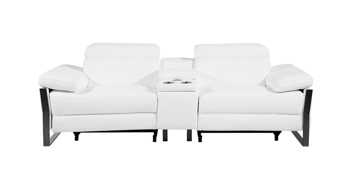 1246 Divanitalia Top Grain Italian Leather Console Loveseat with Power Headrest - White - SKU 1246-WHITE-3.2-HT - view 3