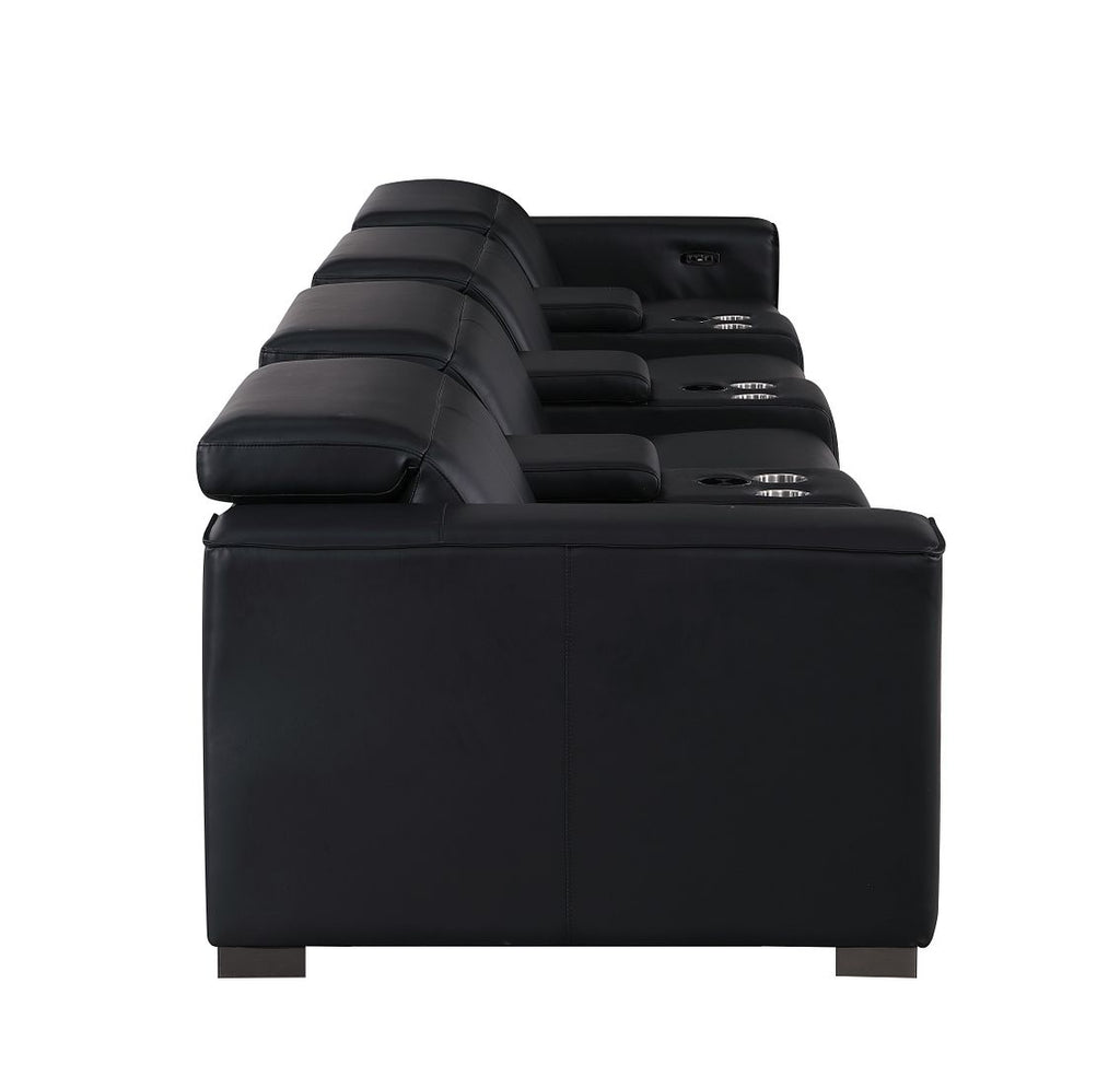 1208 7 Piece Leather Sofa with 4 Power Recliners and Power Headrests - Black - SKU 1208-BLACK-S-7.4-HT - view 8