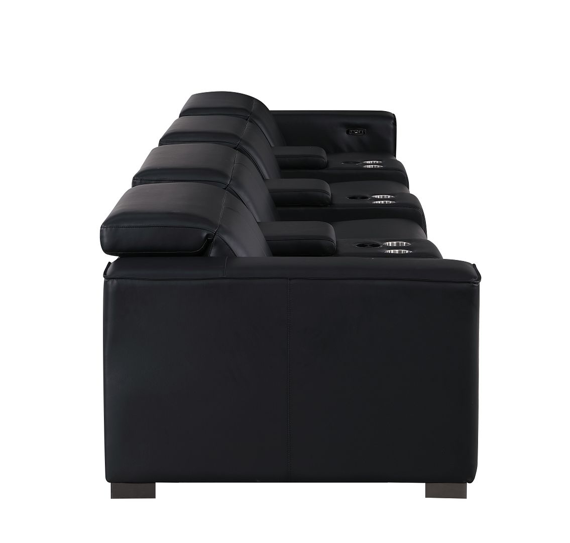 1208 7 Piece Leather Sofa with 4 Power Recliners and Power Headrests - Black - SKU 1208-BLACK-S-7.4-HT - view 8