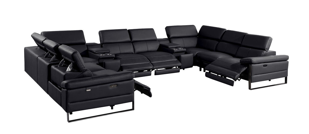 1246 Divanitalia 10-Piece U-Shaped Modular Power Reclining Sectional Sofa with 4 Power Recliners and Power Headrests - Top Grain Italian Leather
