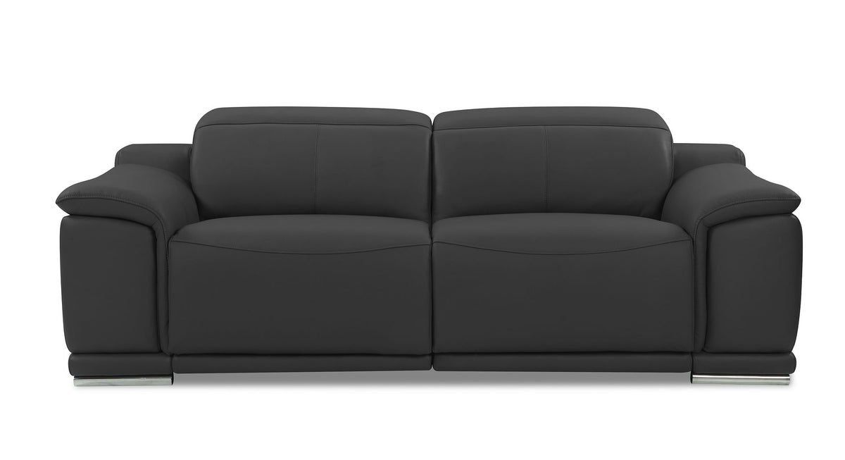 9762 Divanitalia Top Grain Italian Leather Power Reclining Loveseat with Adjustable Headrests - Dark Grey - SKU 9762-PWR-S-DARK GRAY