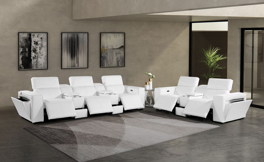 1224 Divanitalia 8-Piece Modular Power Reclining Sofa & Loveseat Set in Top Grain Italian Leather with 5 Power Recliners & Power Headrests - White - SKU 1224-WHITE-8.5-HT-2PC - view 2