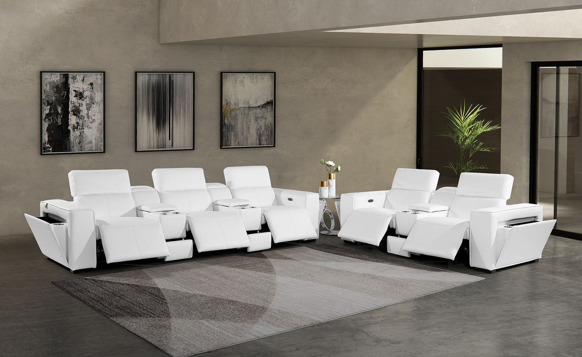 1224 Divanitalia 8-Piece Modular Power Reclining Sofa & Loveseat Set in Top Grain Italian Leather with 5 Power Recliners & Power Headrests - White - SKU 1224-WHITE-8.5-HT-2PC - view 2