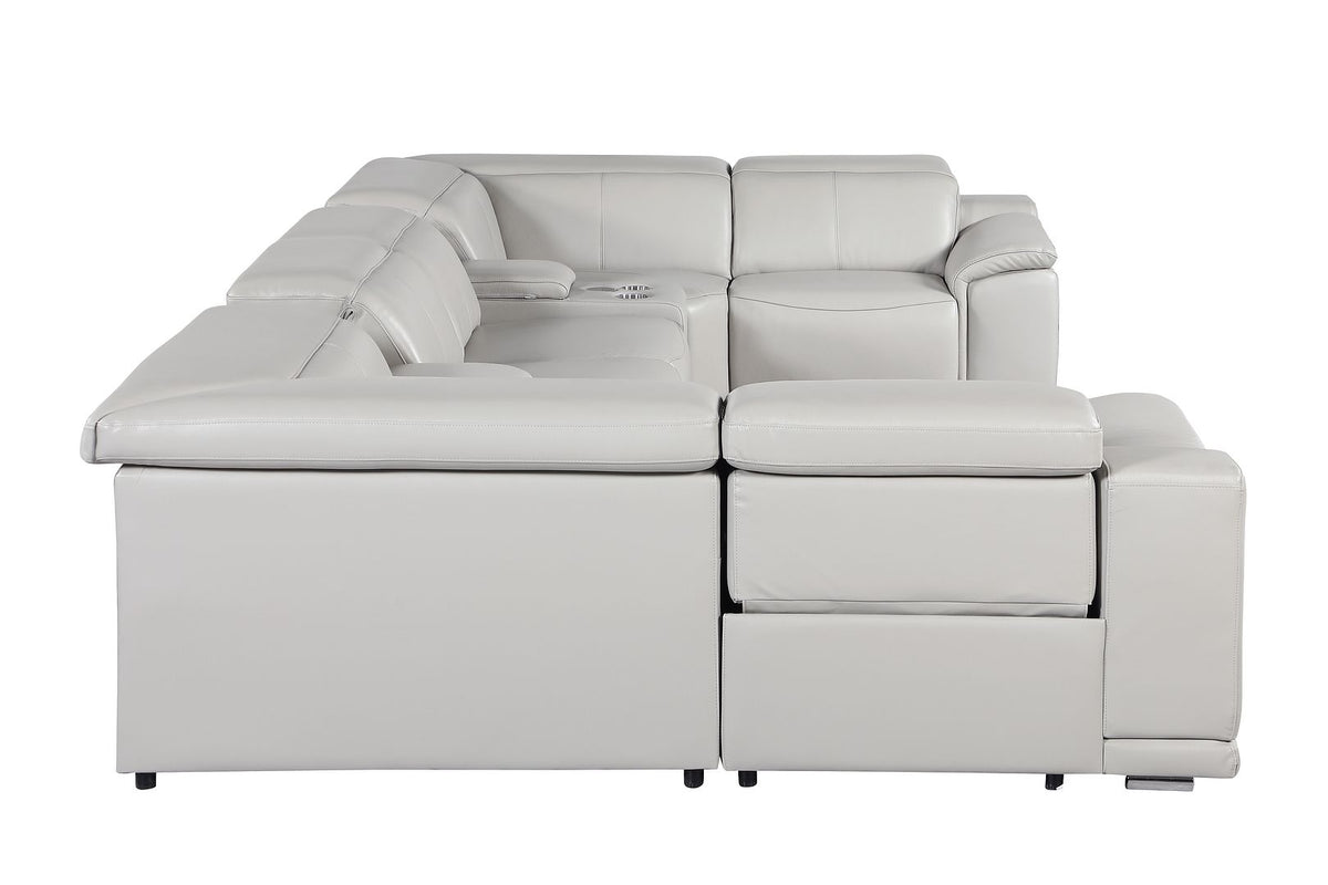 9762 Divanitalia 8-Piece U-Shaped Top Grain Italian Leather Sectional Sofa with 2 Power Recliners - Light Grey - SKU 9762-LT-GREY-8PC-2PWR-U-SECTIONAL-GROUP - view 8