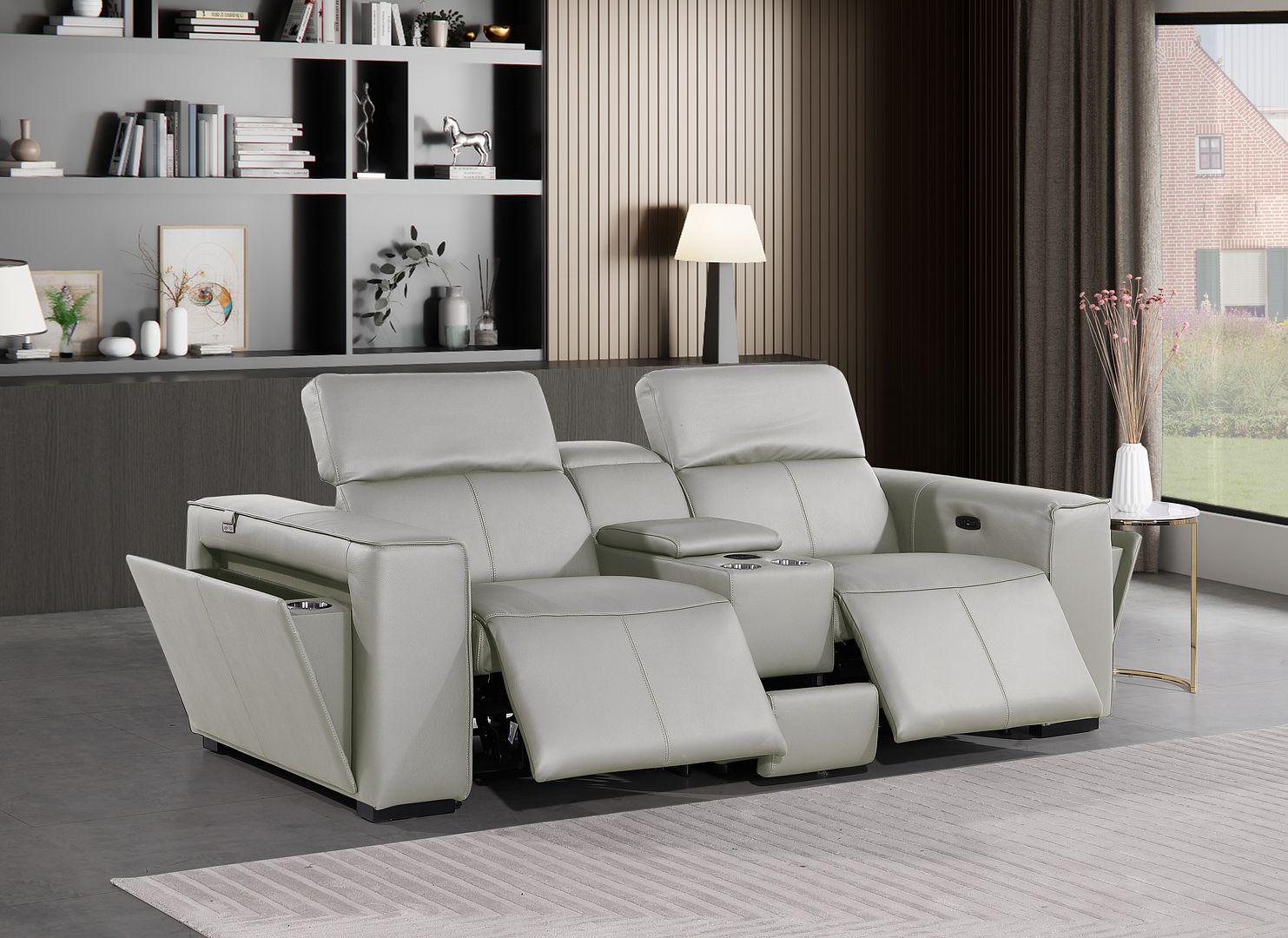 1224 Divanitalia 3-Piece Modular Power Reclining Loveseat in Top Grain Italian Leather with 2 Power Recliners & Power Headrests - Light Grey