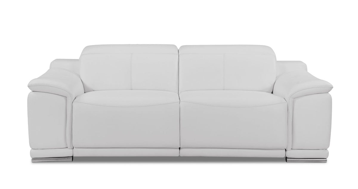 9762 Divanitalia Top Grain Italian Leather Power Reclining Loveseat with Adjustable Headrests - White - SKU 9762-PWR-S-WHITE