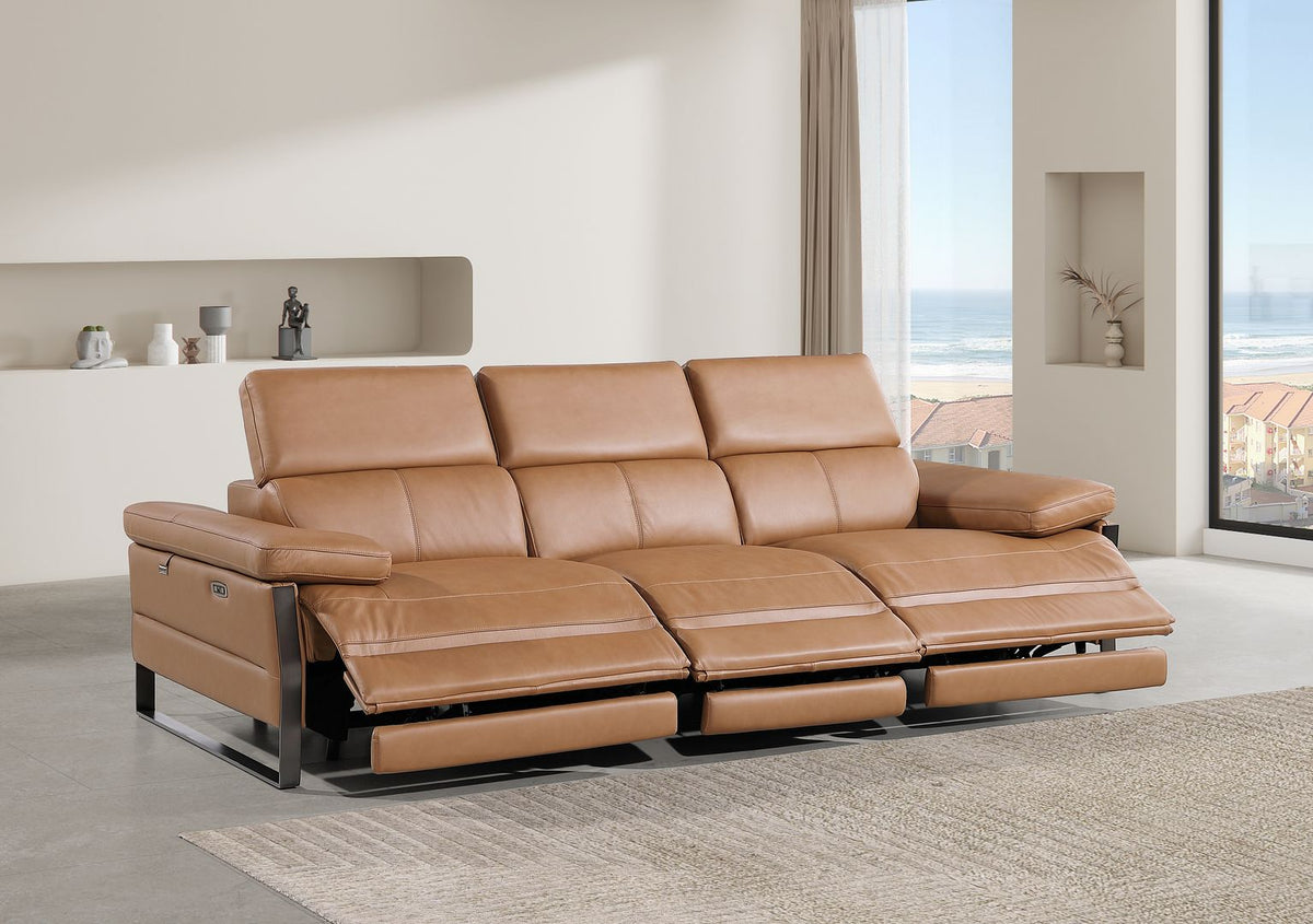 1246 Divanitalia Modular Power Triple Reclining Sofa with Power Reclining Headrests - Top Grain Italian Leather - Cognac - SKU 1246-COGNAC-3.3-HT - view 2