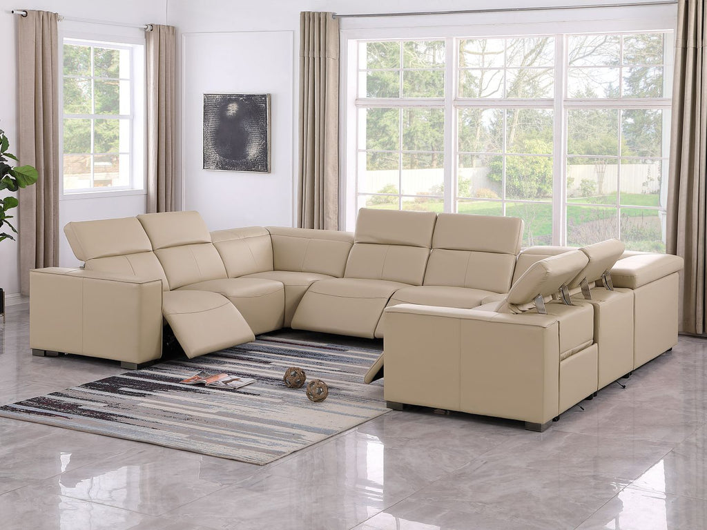 1208 8 Piece U-Shaped Leather Sectional Sofa with 4 Power Recliners & Power Headrests