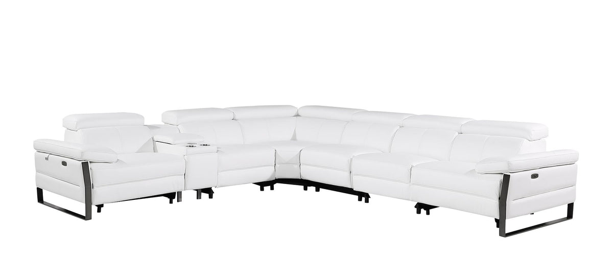 1246 Divanitalia 7-Piece L-Shaped Modular Power Reclining Sectional Sofa with 4 Power Recliners and Power Headrests - Top Grain Italian Leather - White - SKU 1246-WHITE-7PC-4PWR-SECTIONAL - view 3