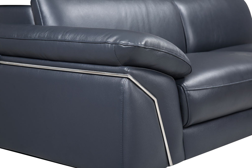 727 Divanitalia Right Arf Facing Sectional Sofa with Adjustable Headrest in Top-grain Italian Leather - Navy - SKU 727-Sectional-RAF-CHAISE-NAVY - view 3