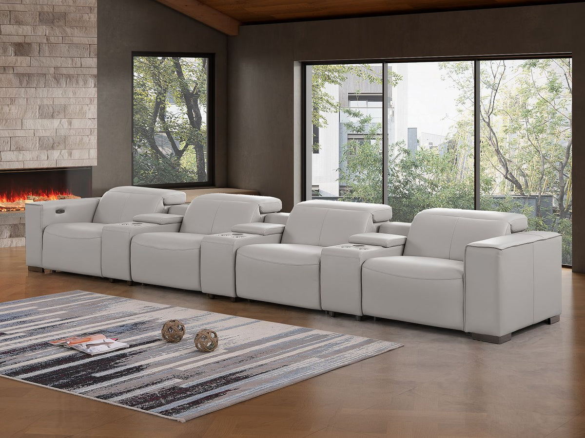 1208 7 Piece Leather Sofa with 4 Power Recliners and Power Headrests - Light Grey - SKU 1208-LT-GREY-S-7.4-HT