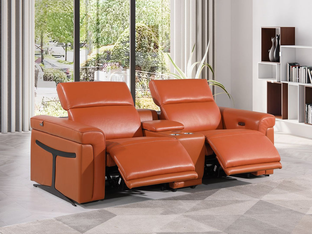 1126 Divanitalia 3-Piece Modular Power Reclining Loveseat in Top Grain Italian Leather with 2 Power Recliners & Power Headrests