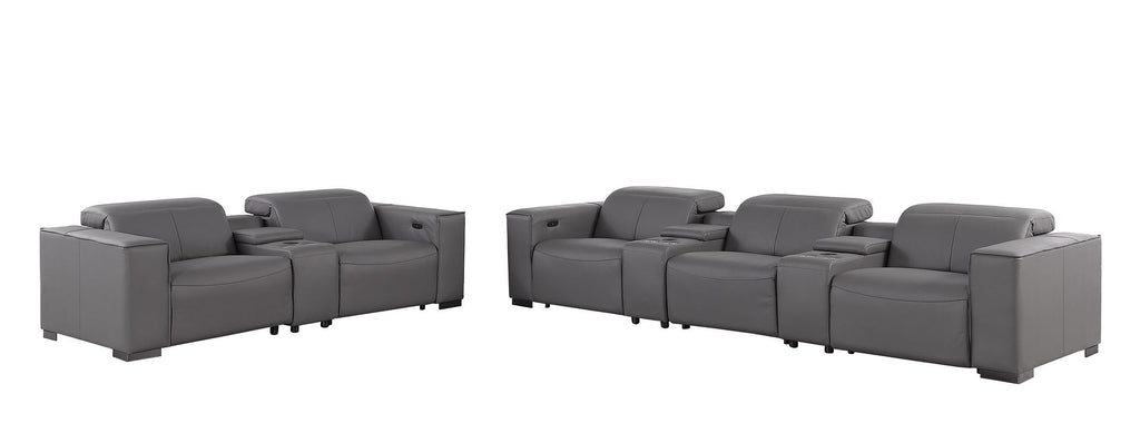 1208 Modular Leather Sofa & Loveseat with 6 Recliners and Power Headrests - Dark Grey - SKU 1208-DK-GREY-8.5-HT - view 4