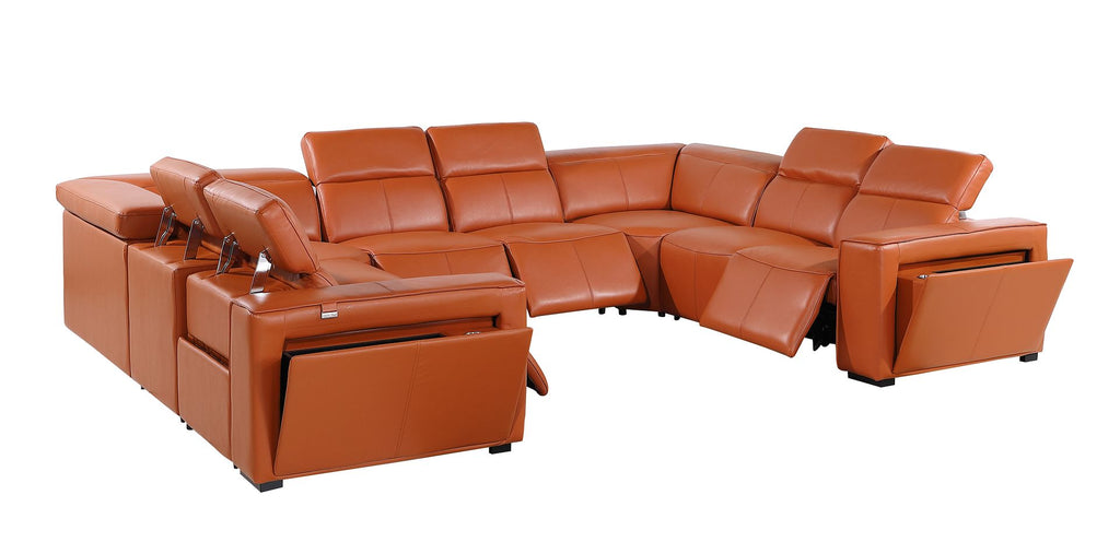 1224 Divanitalia 8-Piece U-Shaped Sectional Sofa in Top Grain Italian Leather with 4 Power Recliners & Power Headrests