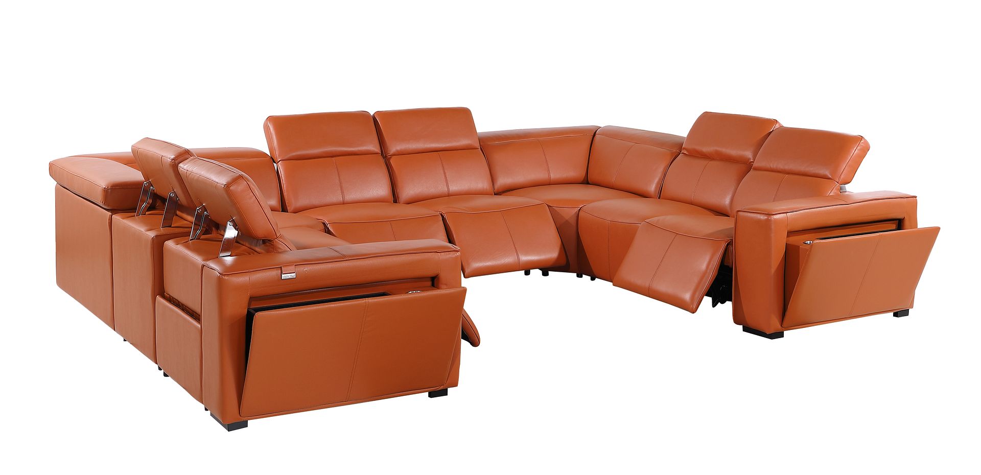 1224 Divanitalia 8-Piece U-Shaped Sectional Sofa in Top Grain Italian Leather with 4 Power Recliners & Power Headrests
