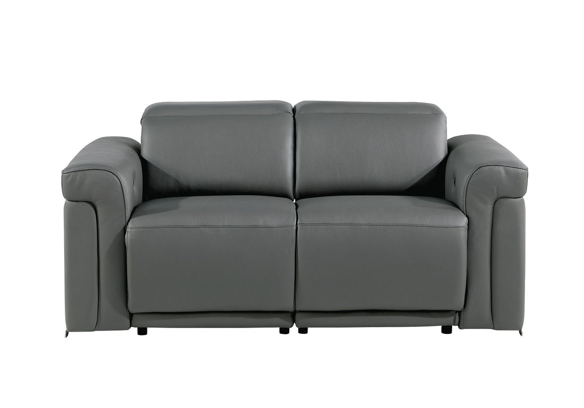 1126 Divanitalia Power Reclining Loveseat in Top Grain Italian Leather with 2 Power Recliners & Power Headrests - Dark Grey - SKU 1126-DK-GREY-L