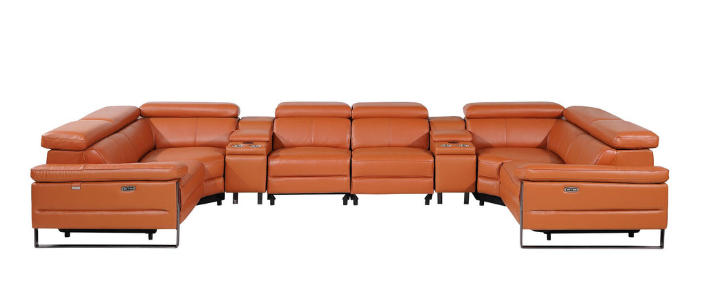 1246 Divanitalia 8-Piece U-Shaped Modular Power Reclining Sectional Sofa with 4 Power Recliners and Power Headrests - Top Grain Italian Leather