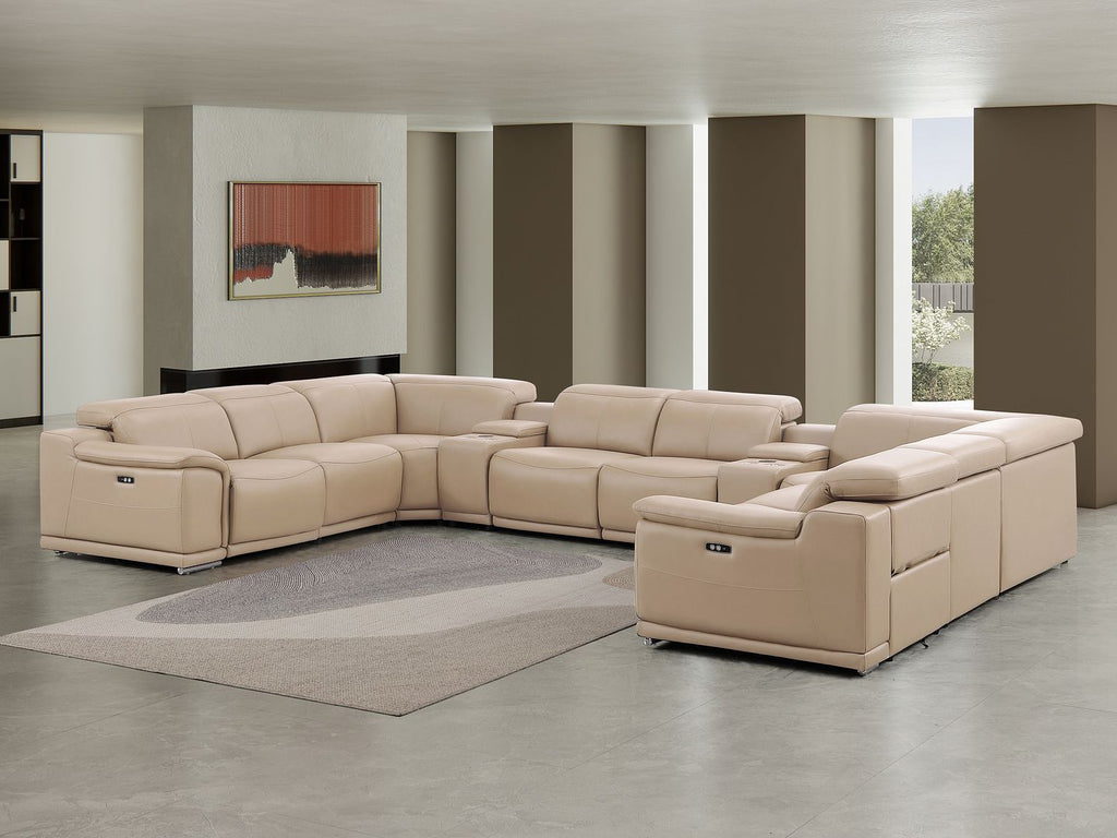 2679 10-Piece U-Shaped Power Reclining Sectional Sofa in Genuine Leather - 4 Recliners - Beige
