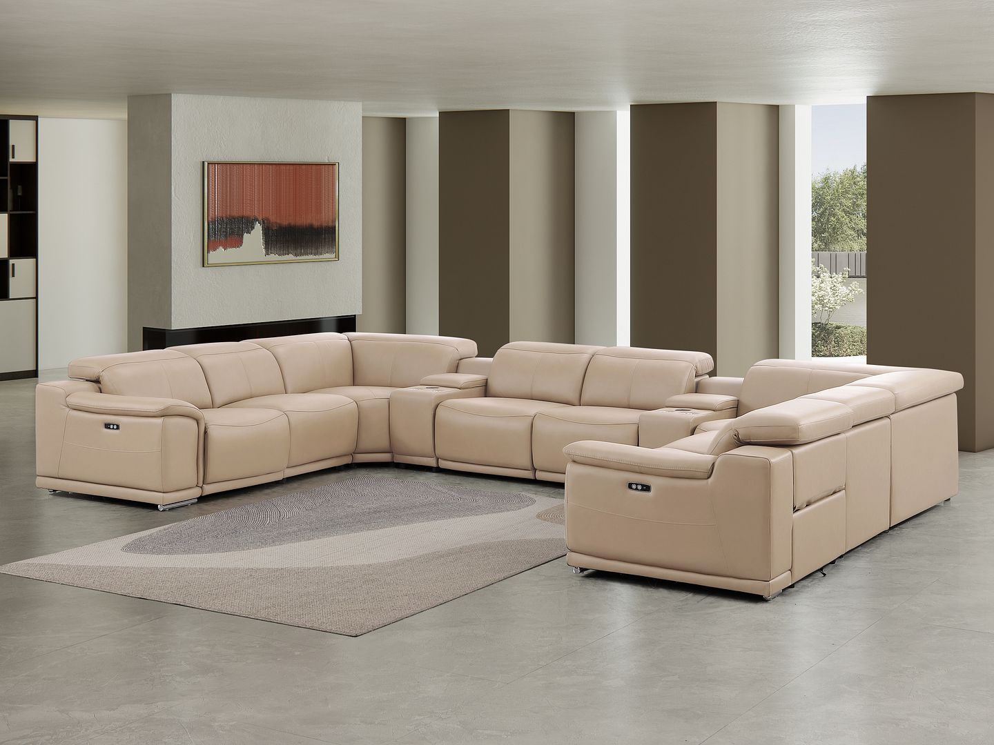 2679 10-Piece U-Shaped Power Reclining Sectional Sofa in Genuine Leather - 4 Recliners - Beige