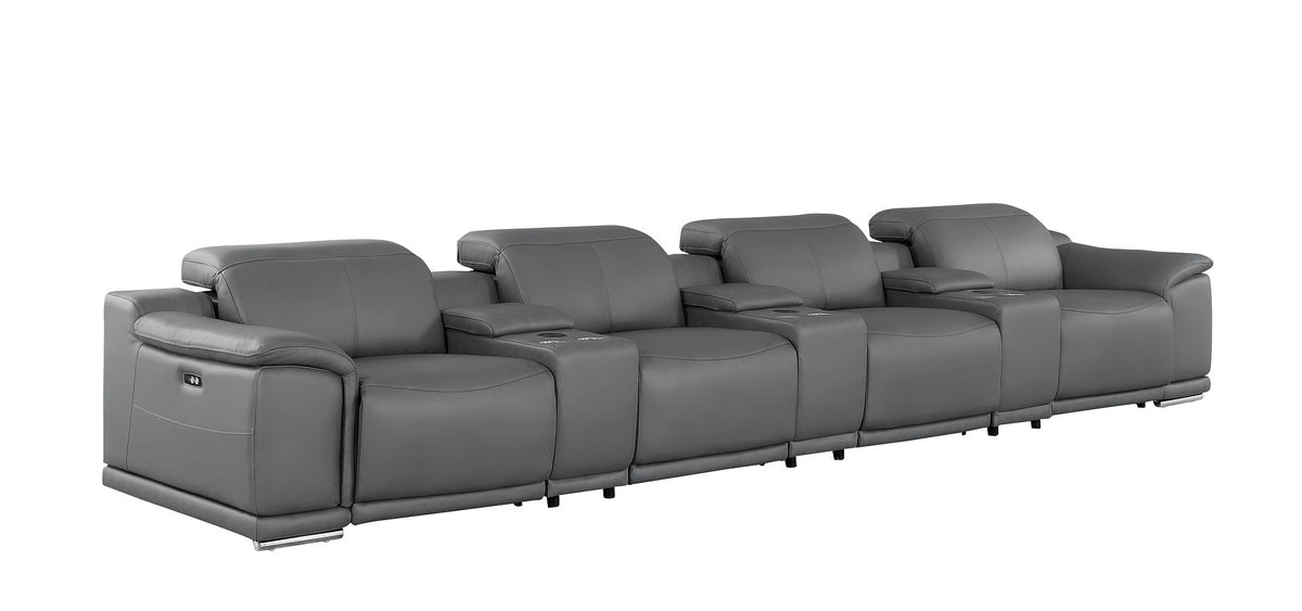 2679 Genuine Leather Sofa with 4 Power Recliners, Power Headrests & 3 Storage Consoles - Dark Grey - SKU 2679-DK-GRAY-7.4-S-HT - view 3