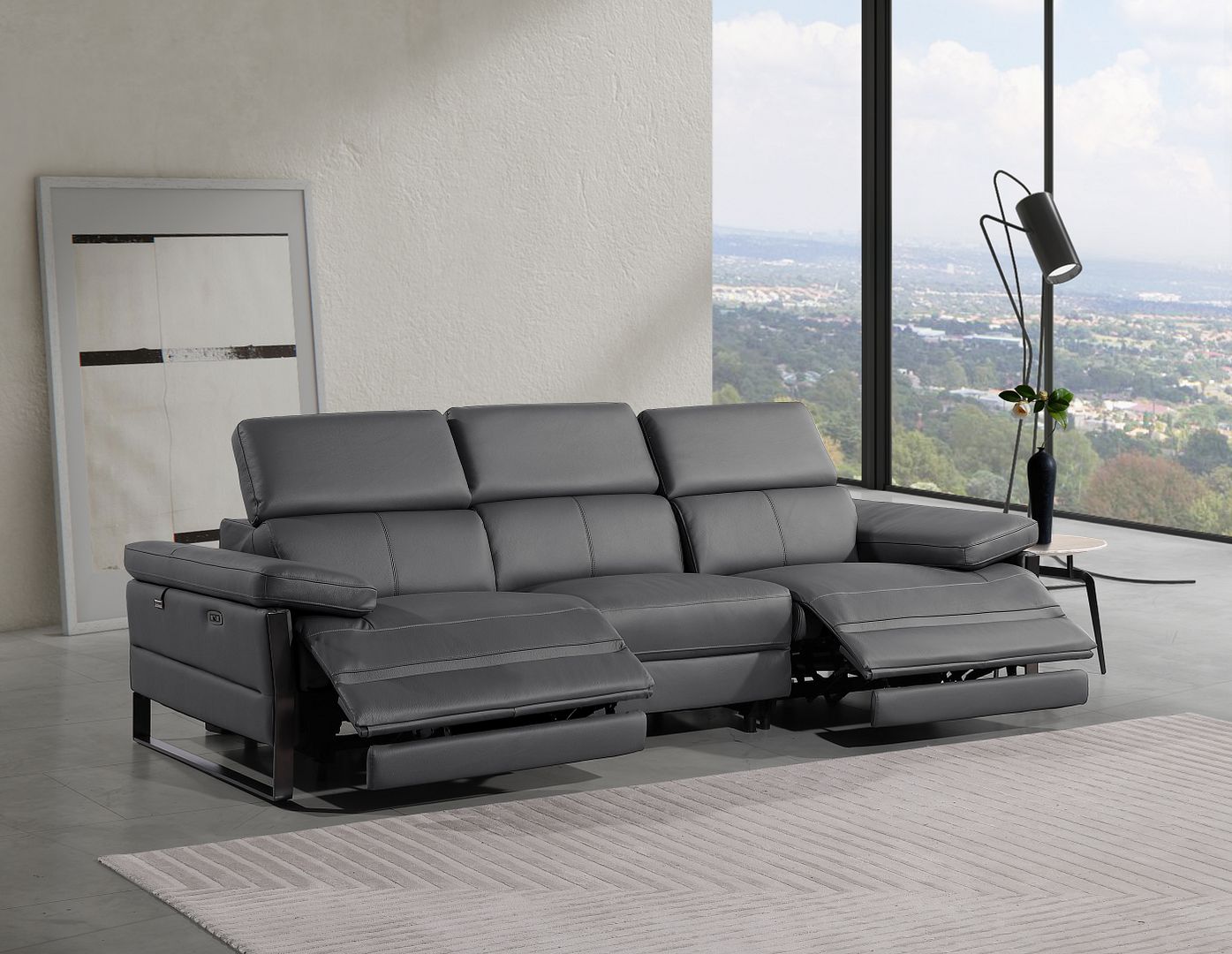 1246 Divanitalia Modular Power Dual Reclining Sofa with Power Reclining Headrests - Top Grain Italian Leather - Dark Grey - SKU 1246-DK-GREY-3.2-S-HT - view 2