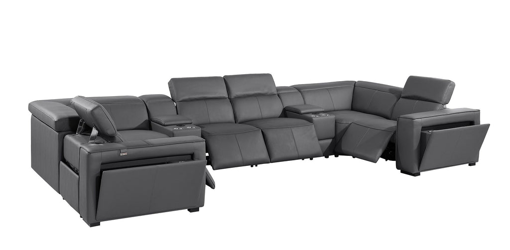 1224 Divanitalia 8-Piece U-Shaped Sectional Sofa in Top Grain Italian Leather with 4 Power Recliners & Power Headrests