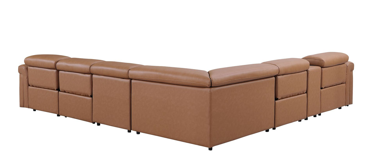 1126 Divanitalia 7-Piece L-Shaped Sectional Sofa in Top Grain Italian Leather with 4 Power Recliners & Power Headrests - Cognac - SKU 1126-COGNAC-SEC-7PC-4PWR-SECTIONAL-GROUP - view 7