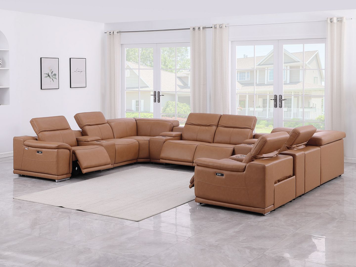 9762 Divanitalia 12-Piece U-Shaped Top Grain Italian Leather Sectional Sofa with 4 Power Recliners