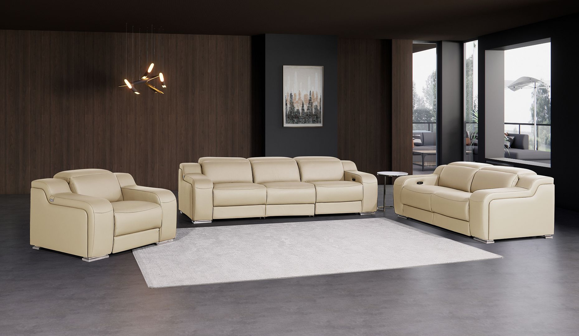1116 Divanitalia 6-Piece Modular Power Reclining Sofa, Loveseat & Chair Set in Top Grain Italian Leather with 5 Power Recliners & Power Headrests - Beige