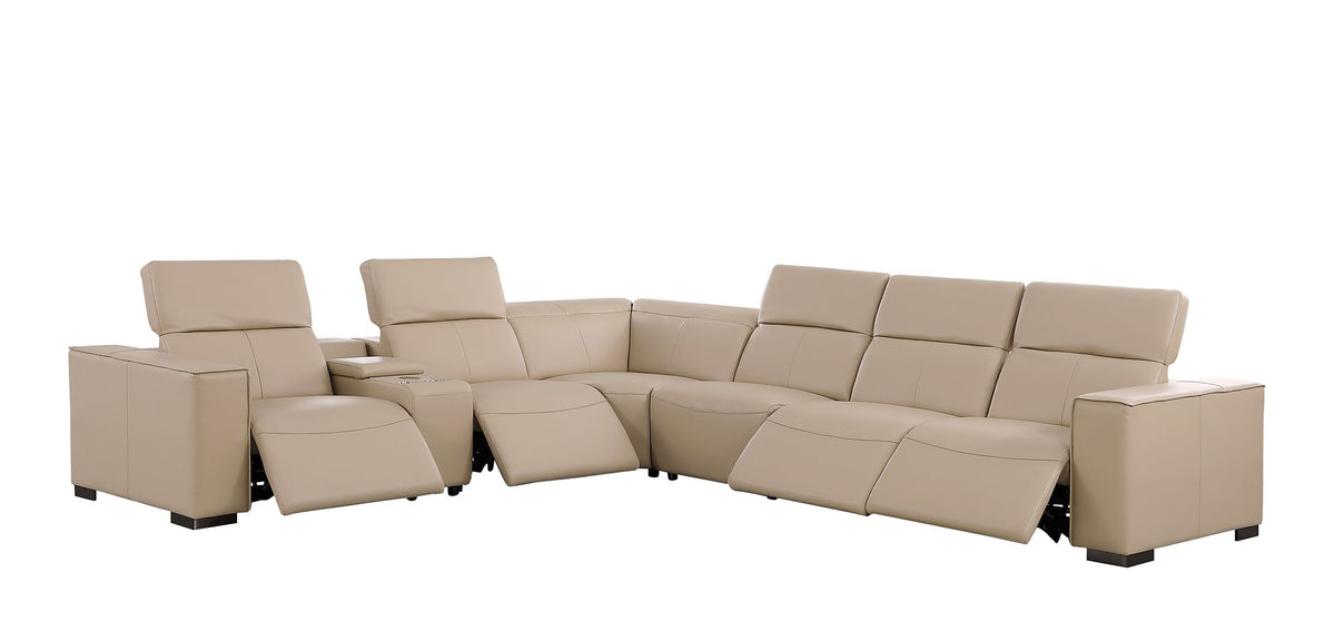 1208 7 Piece L-Shaped Leather Reclining Sectional Sofa with 4 Power Recliners - Beige - SKU 1208-BEIGE-7PC-4PWR-SECTIONAL-GROUP - view 4