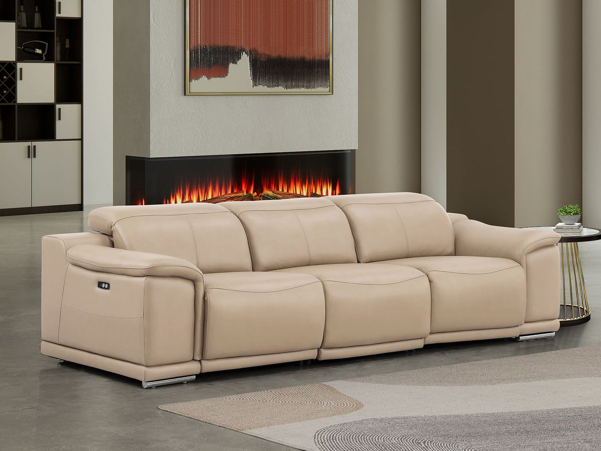 2679 Genuine Leather Sofa with Dual Power Recliners - Beige - SKU 2679-BEIGE-3.2-S-HT