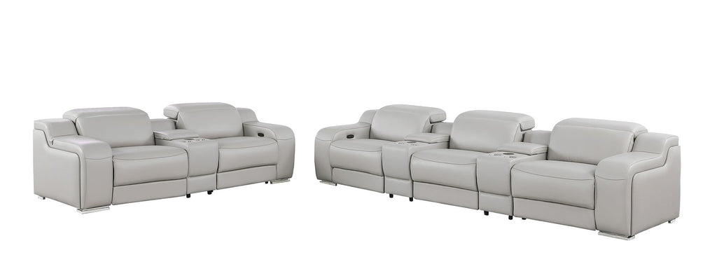 1116 Divanitalia 8-Piece Modular Power Reclining Sofa & Loveseat Set in Top Grain Italian Leather with 5 Power Recliners & Power Headrests - Light Grey - SKU 1116-LT-GREY-8.5-HT - view 4