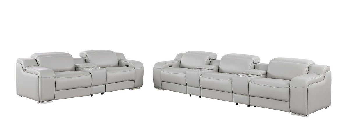 1116 Divanitalia 8-Piece Modular Power Reclining Sofa & Loveseat Set in Top Grain Italian Leather with 5 Power Recliners & Power Headrests - Light Grey - SKU 1116-LT-GREY-8.5-HT - view 4