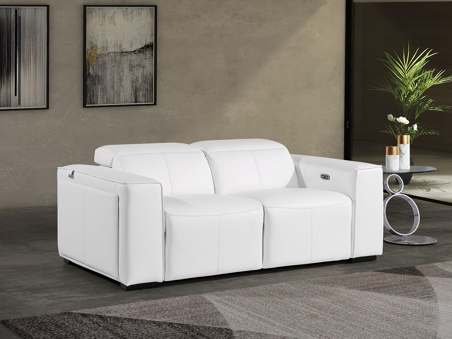 1224 Divanitalia 2-Piece Modular Power Reclining Loveseat in Top Grain Italian Leather with 2 Power Recliners & Power Headrests - White