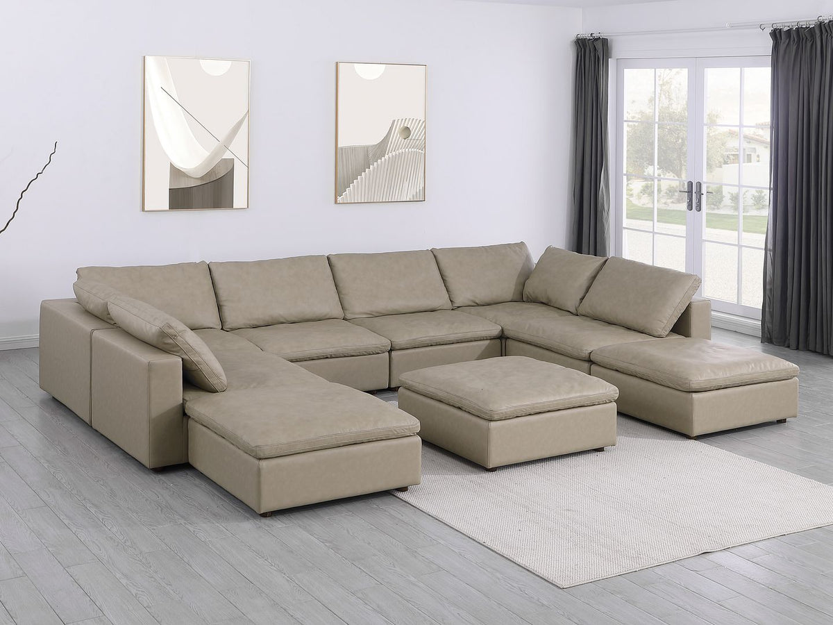 1100 Divanitalia 9-Piece Sectional Sofa with Chaise - Beige - SKU 1100-BEIGE-9.6-U-CHAISE