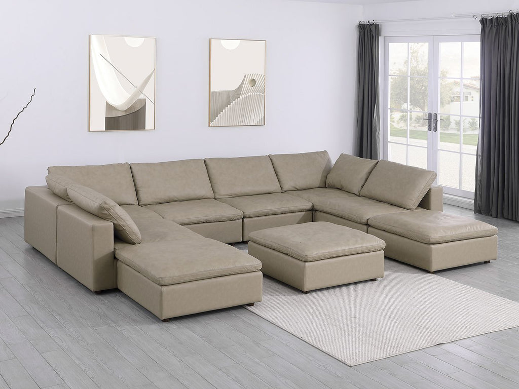 1100 Divanitalia Top-grain Italian Leather 9-Piece Sectional Sofa with Chaise - Beige