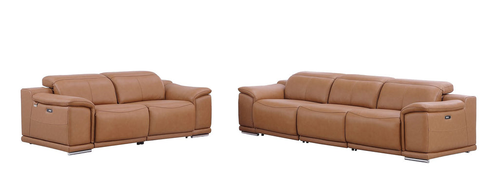 9762 Divanitalia 5-Piece Modular Power Reclining Sofa and Loveseat Set with 5 Power Recliners in Top Grain Italian Leather - Cognac - SKU 9762-COGNAC-5.4-HT-2PC - view 3