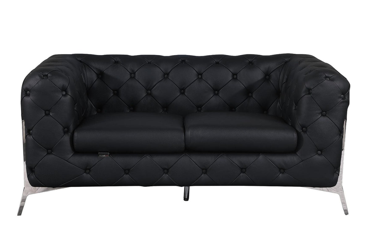 970 Divanitalia 3-Piece Sofa Set in Top-grain Italian Leather - Black - SKU 970- BLACK 3PC (S/L/CH) - GROUP - view 2