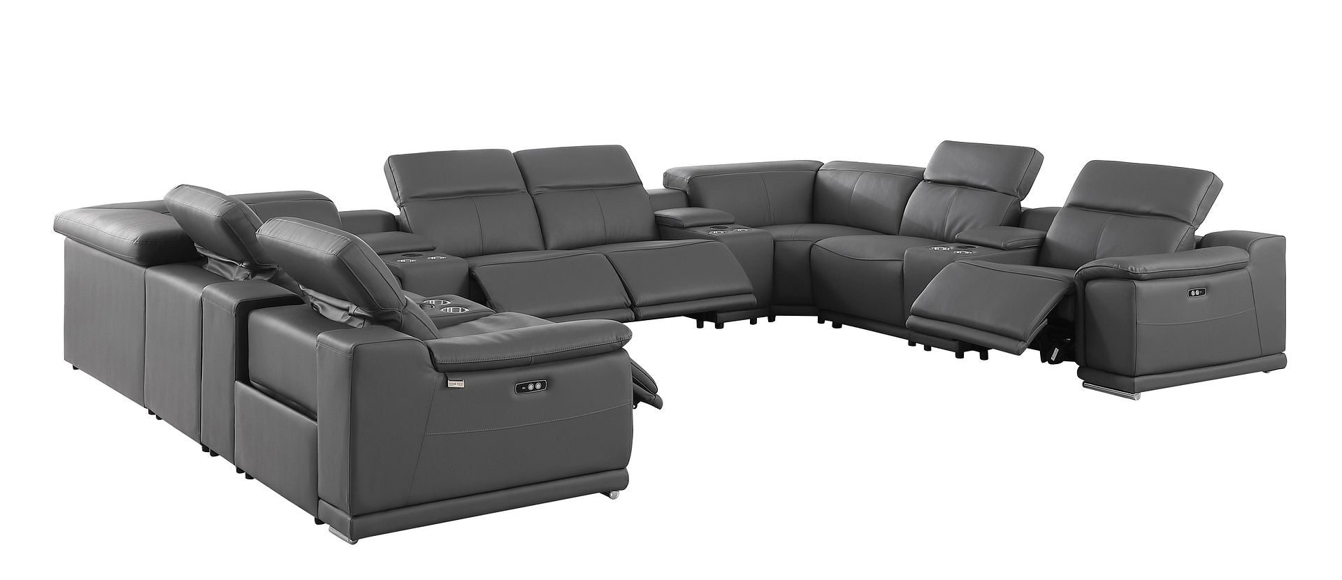 9762 Divanitalia 12-Piece U-Shaped Top Grain Italian Leather Sectional Sofa with 4 Power Recliners