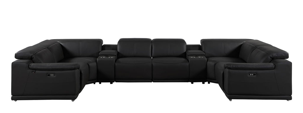 9762 Divanitalia 8-Piece U-Shaped Top Grain Italian Leather Sectional Sofa with 4 Power Recliners
