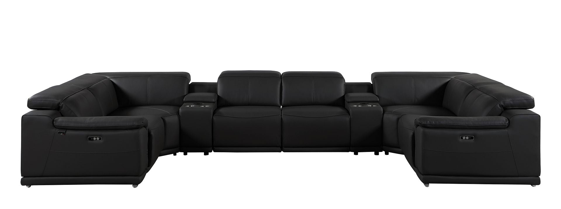 9762 Divanitalia 8-Piece U-Shaped Top Grain Italian Leather Sectional Sofa with 4 Power Recliners