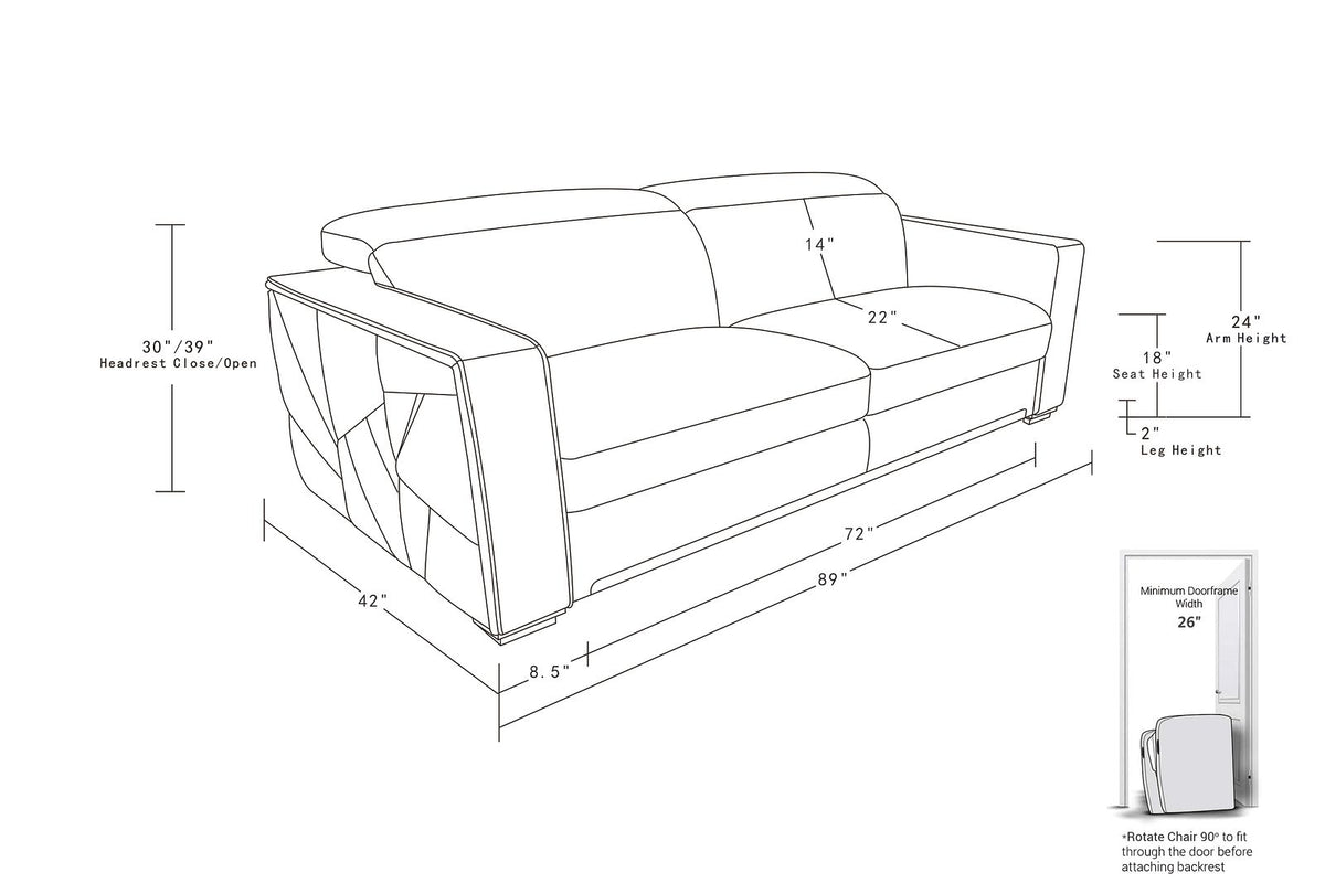 1120 Divanitalia Sofa with Adjustable Headrest in Top-grain Italian Leather - Light Grey - SKU 1120-LT-GREY-S - view 12