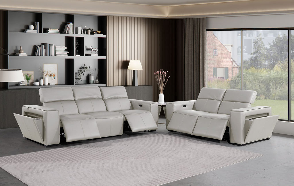 1224 Divanitalia 5-Piece Modular Power Reclining Sofa and Loveseat Set in Top Grain Italian Leather with 4 Power Recliners & Power Headrests - Light Grey - SKU 1224-LT-GREY-5.4-HT-2PC - view 2