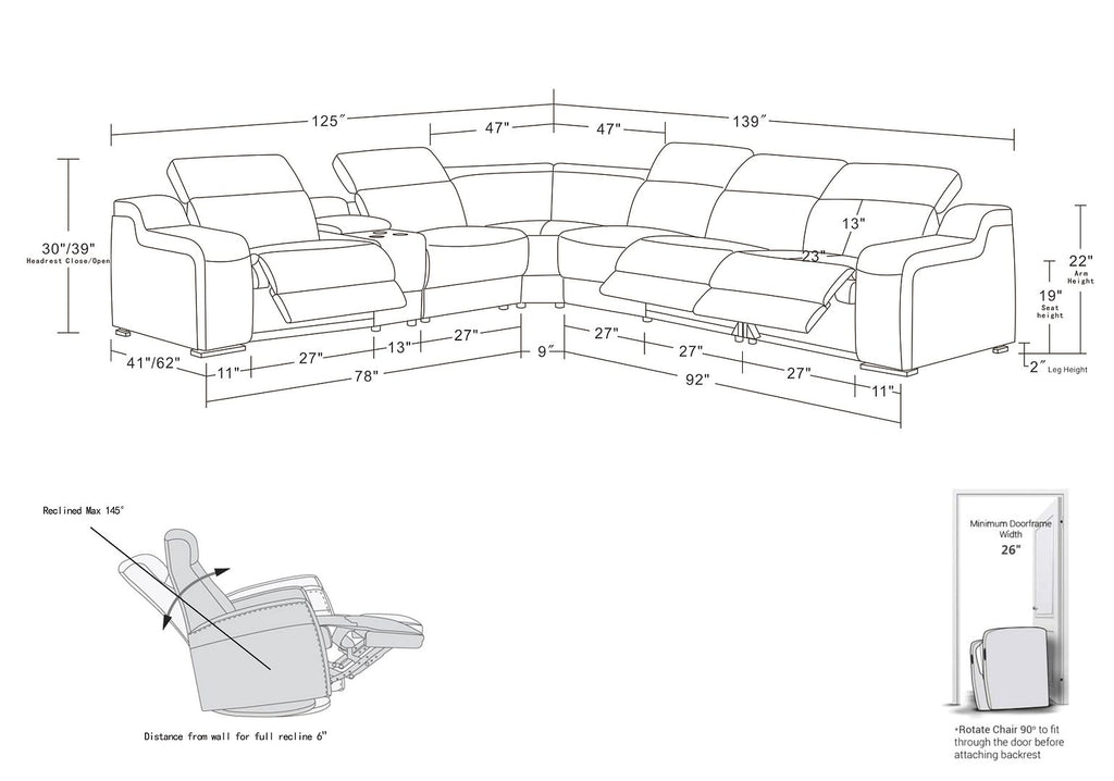 1116 Divanitalia 7-Piece L-Shaped Sectional Sofa in Top Grain Italian Leather with 3 Power Recliners & Power Headrests - Beige - SKU 1116-BEIGE-7PC-3PWR-SECTIONAL- GROUP - view 15