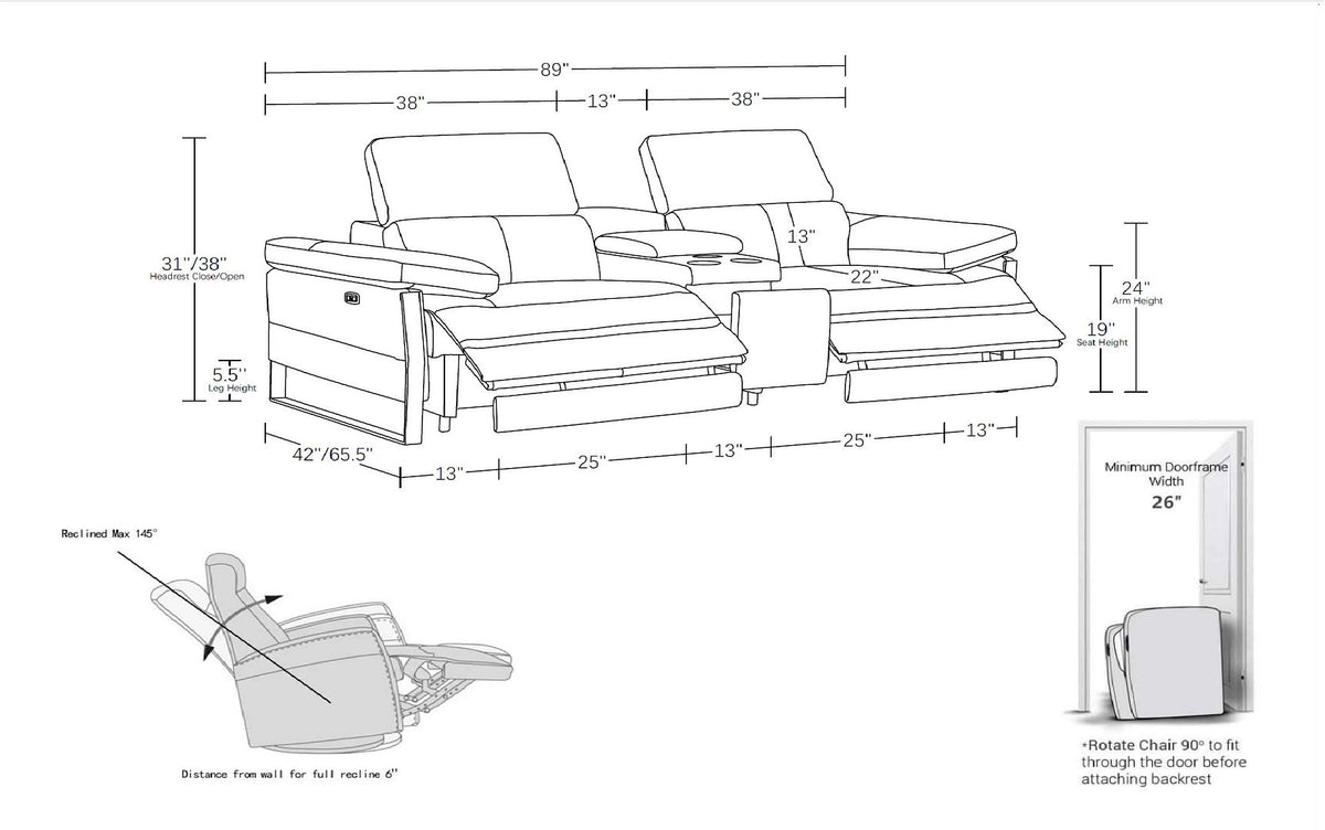 1246 Divanitalia Top Grain Italian Leather Console Loveseat with Power Headrest - Dark Grey - SKU 1246-DK-GREY-3.2-HT - view 16