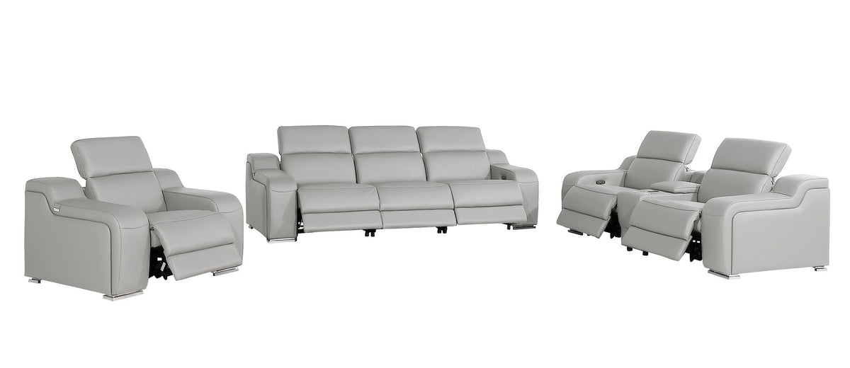 1116 Divanitalia 7-Piece Modular Power Reclining Sofa, Loveseat & Chair Set in Top Grain Italian Leather with 6 Power Recliners & Power Headrests - Light Grey - SKU 1116-LT_GREY-7.6-HT-3PC - view 4