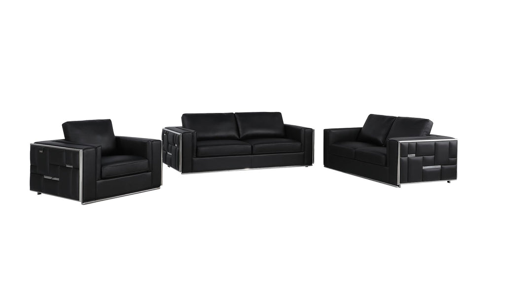 1130 Divanitalia 3-Piece Sofa Set in Top-grain Italian Leather - Black - SKU 1130-BLACK-3PC - view 2