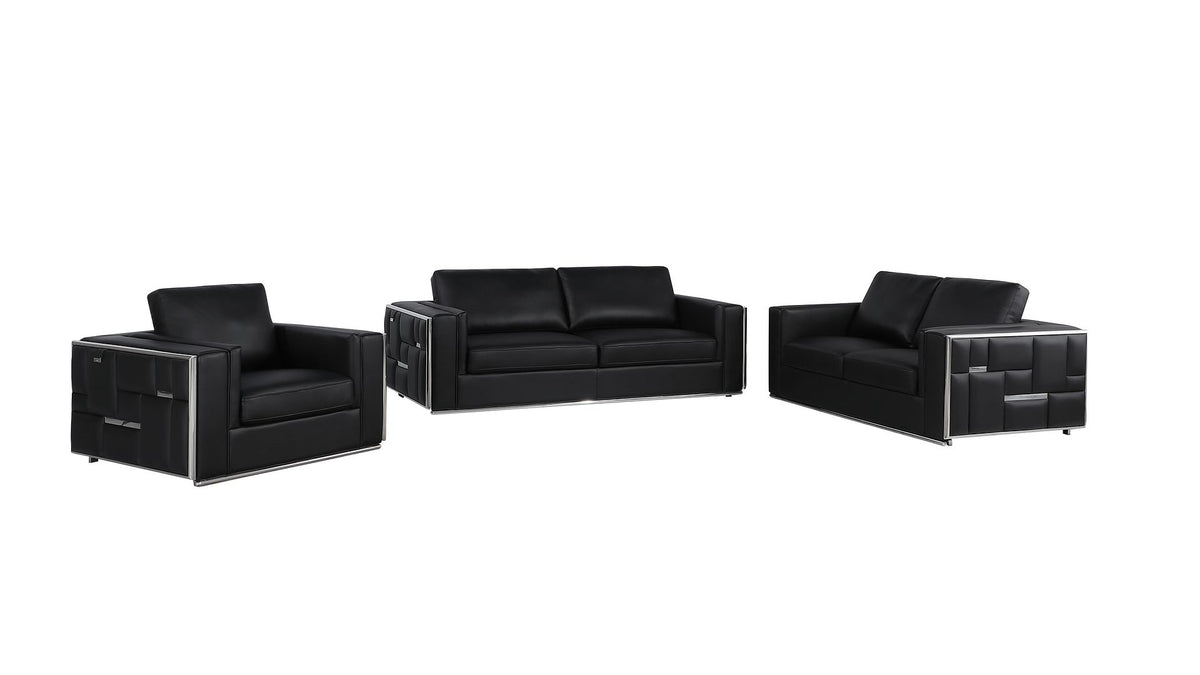 1130 Divanitalia 3-Piece Sofa Set in Top-grain Italian Leather - Black - SKU 1130-BLACK-3PC - view 2
