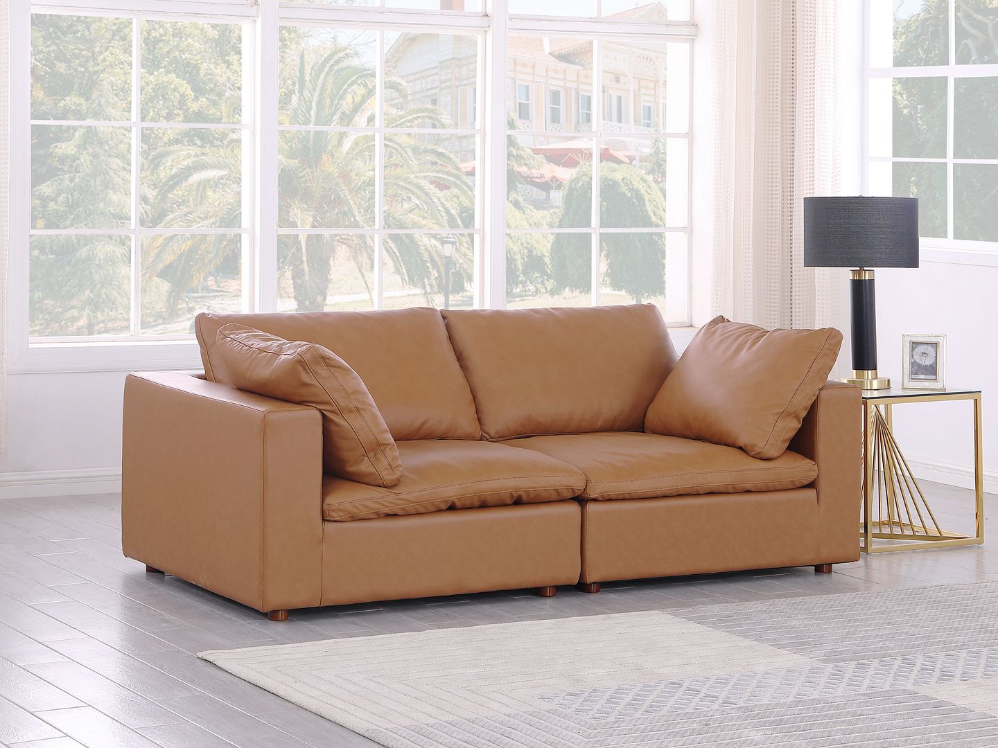 1100 Divanitalia Modular Loveseat - Top-grain Italian Leather - Cognac