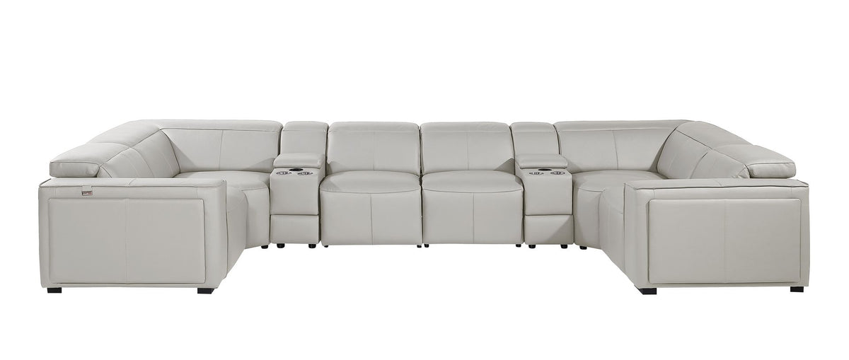 1224 Divanitalia 8-Piece U-Shaped Sectional Sofa in Top Grain Italian Leather with 2 Power Recliners & Power Headrests - Light Grey - SKU 1224-LT-GREY-8PC-2PWR-U-SECTIONAL - view 3